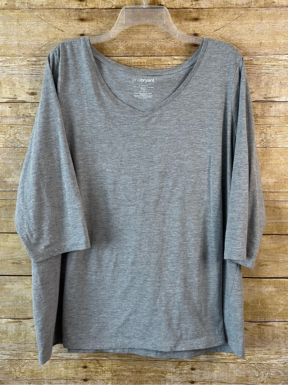 Lane Bryant Gray V-Neck 3/4 Sleeve Top Relaxed Fit EUC Size 18/20
